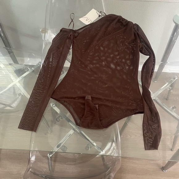 Elegant Brown Sheer Bodysuit - Picture 1 of 3